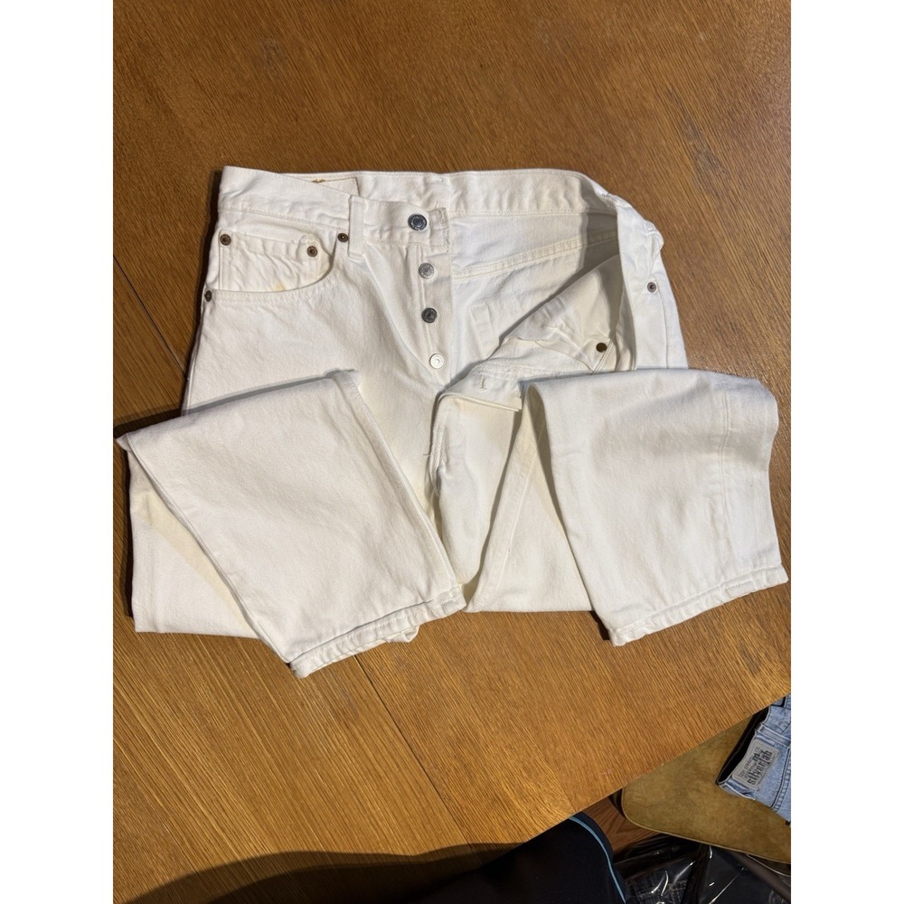 Levis 501 Jeans Womens 31x34 (28x28)USA Made White Denim Button Fly Vintage '96